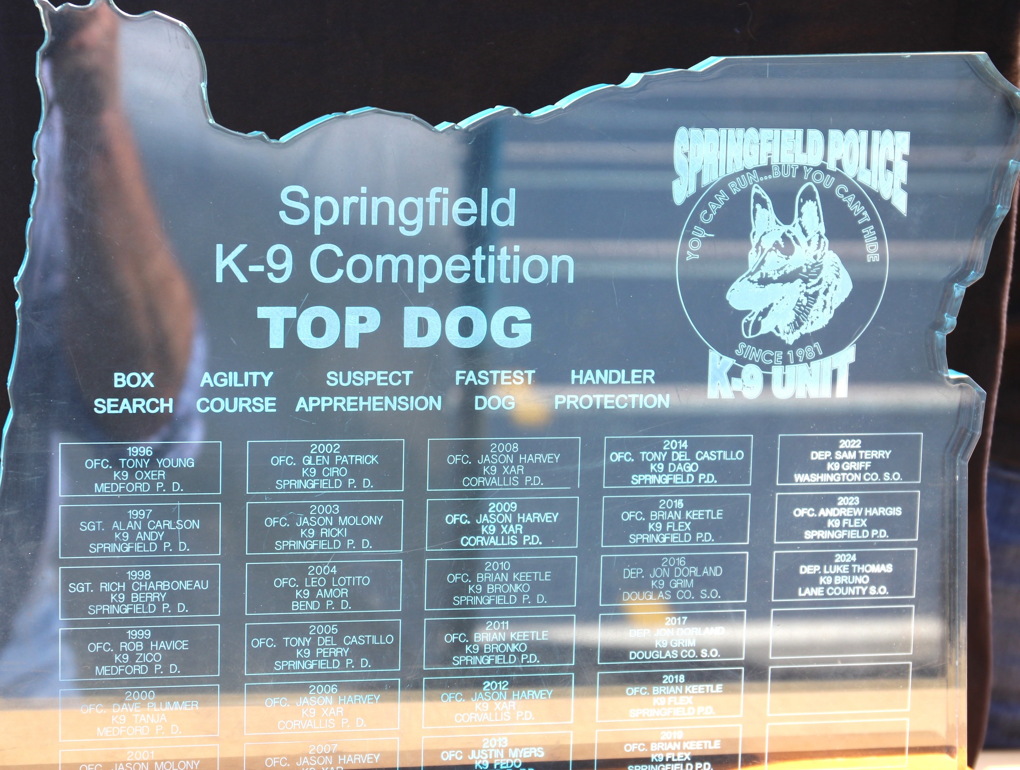 Trophy for the Springfield Police Department's Annual Top Dog Competition