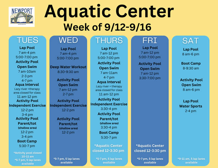 City of Newport, OR Aquatic Center Schedule