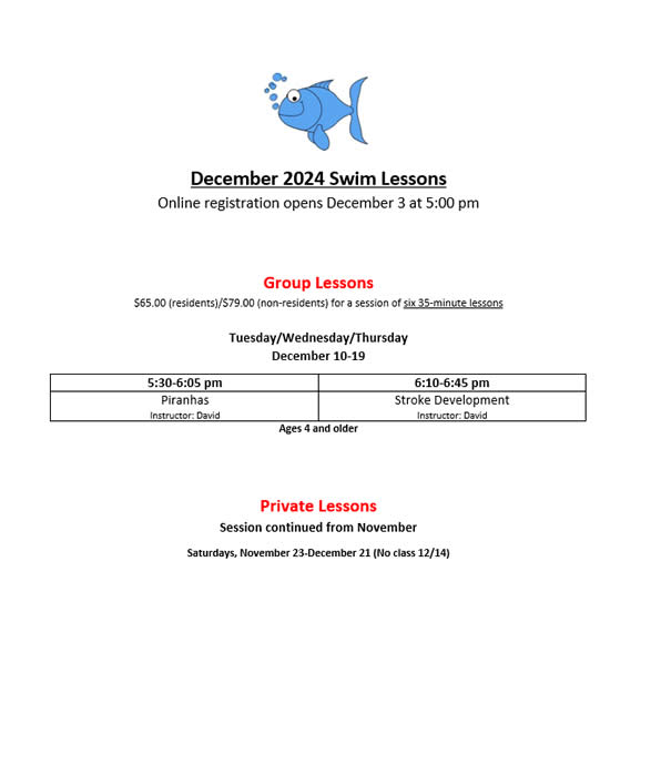 December Swim Lessons