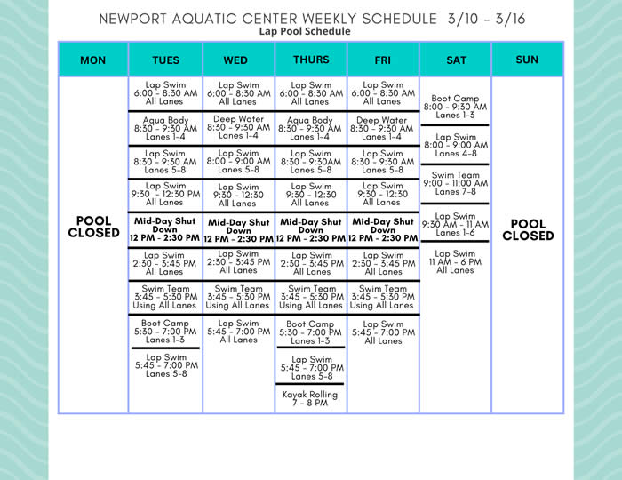 Lap Pool Schedule 3.10 - 3.16