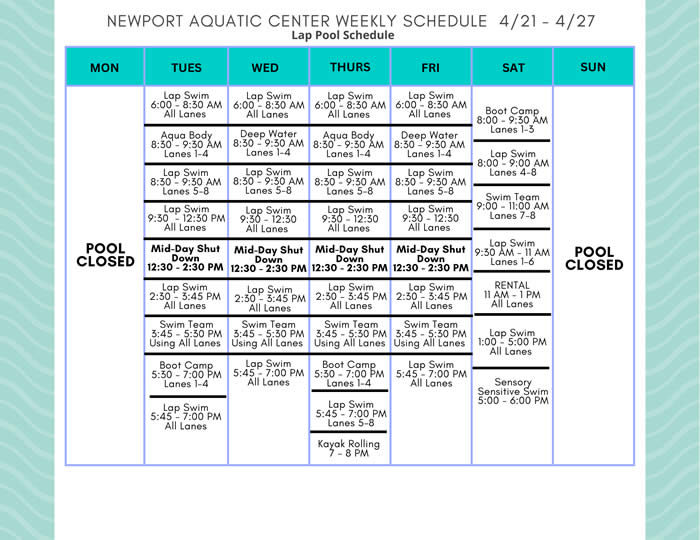 Lap Pool Schedule 4.21 - 4.27