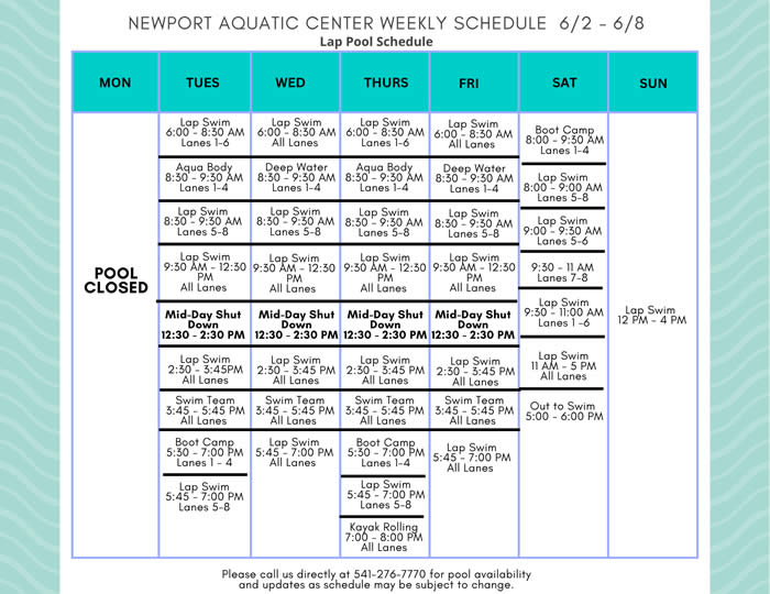 Lap Pool Schedule 6.2 - 6.8