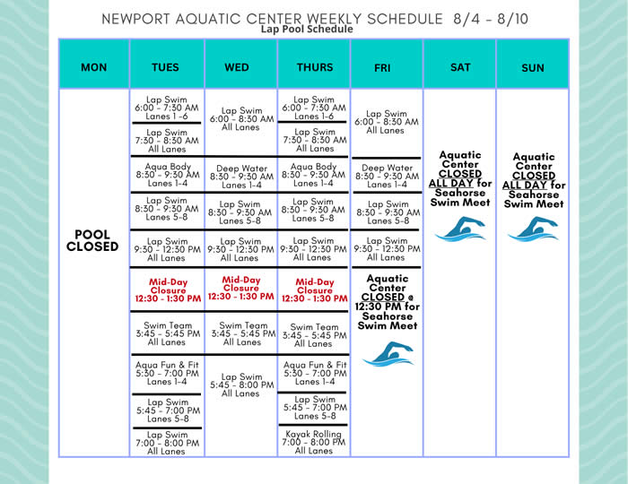 Lap Pool Schedule 8.4 - 8.10