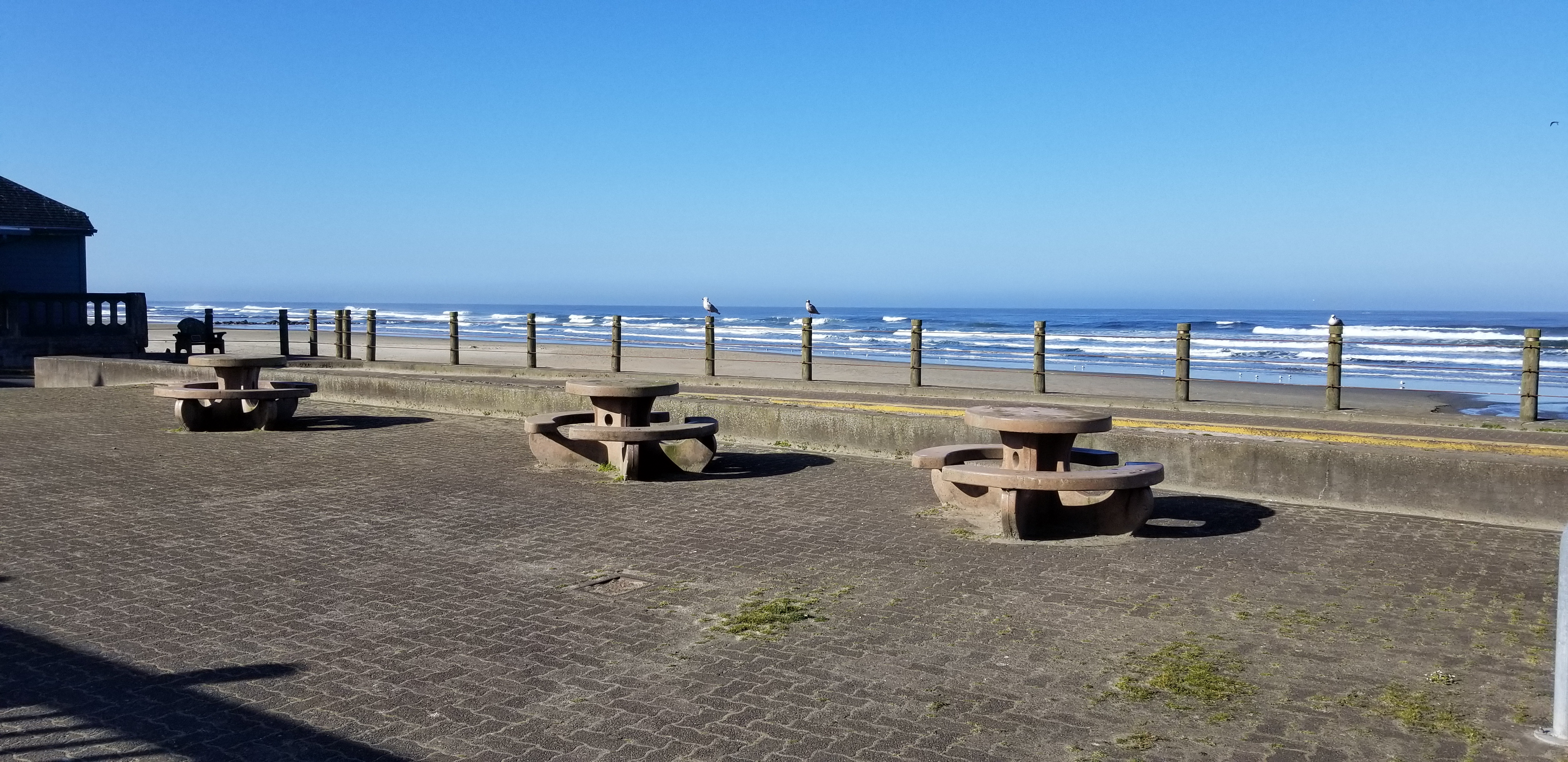 picnic tables with a view of the ocean